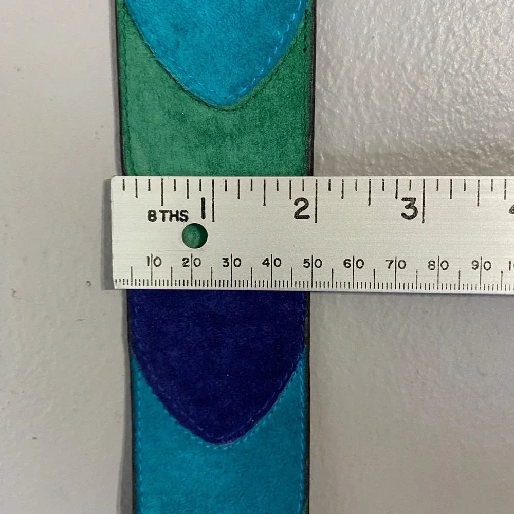 Compagnie Internationale Express Vintage Suede Patchwork Belt Blue Green Medium